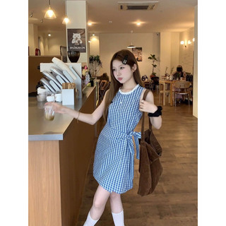 Đầm caro xanh sát nách siêu xinh