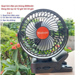 QUẠT KẸP MINI TÍCH ĐIỆN ĐỂ BÀN KIÊM SẠC DỰ PHÒNG YOOBAO F8, TÍCH HỢP 3IN1 CÓ ĐÈN