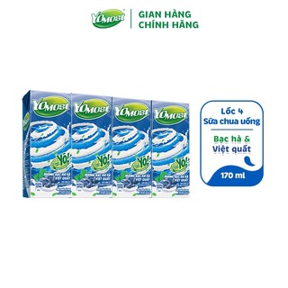 Lốc sữa chua lên men tự nhiên Yomost bạc hà - việt quất 4x170ml