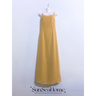 Váy đầm 2 dây maxi dáng dài trơn màu vàng cát secondhand