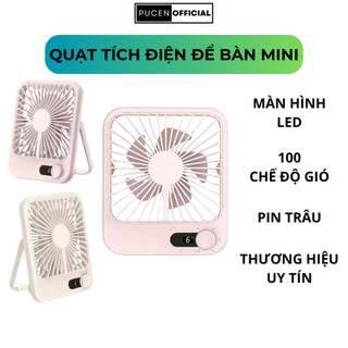 Quạt để bàn mini tích điện 100 chế độ gió Tích hợp màn hình led báo % pin PUCEN