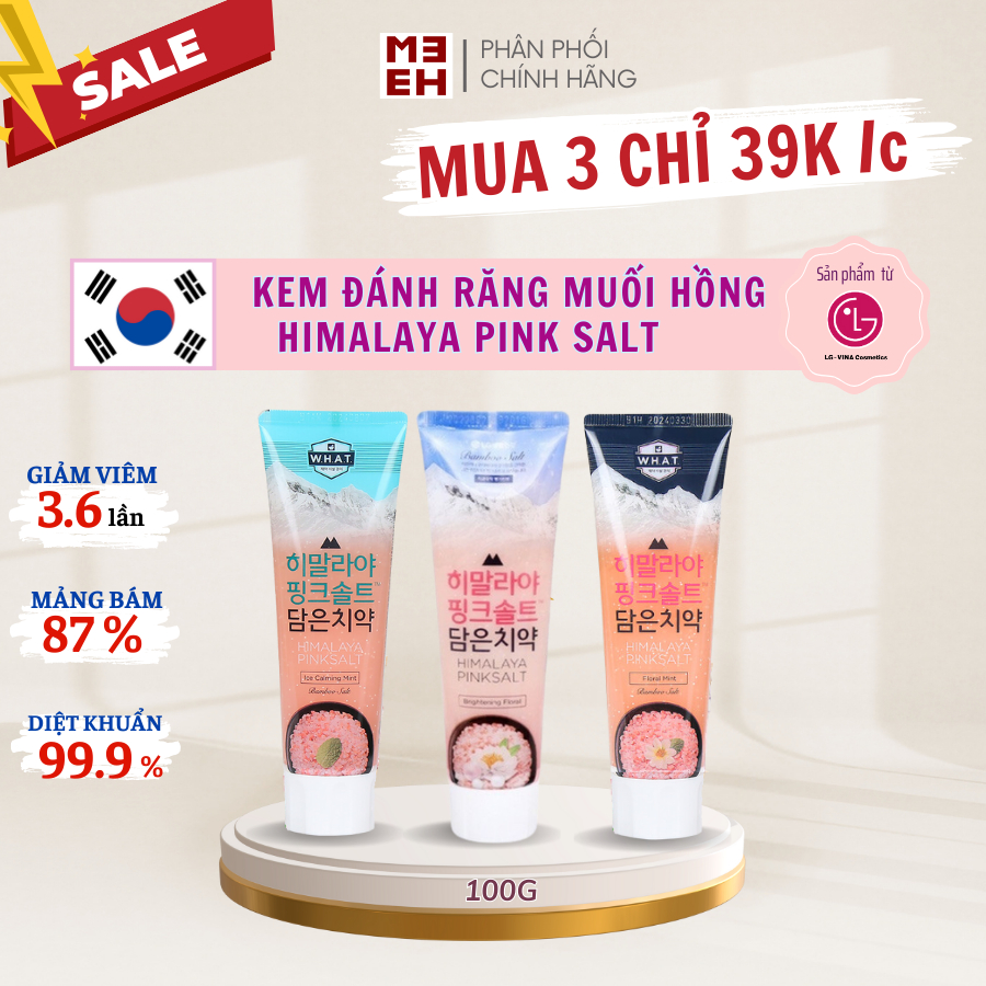 Kem đánh răng muối hồng Himalaya Pink Salt giảm vêm nướu ê buốt diệt khuẩn trắng răng Hàn Quốc 100g