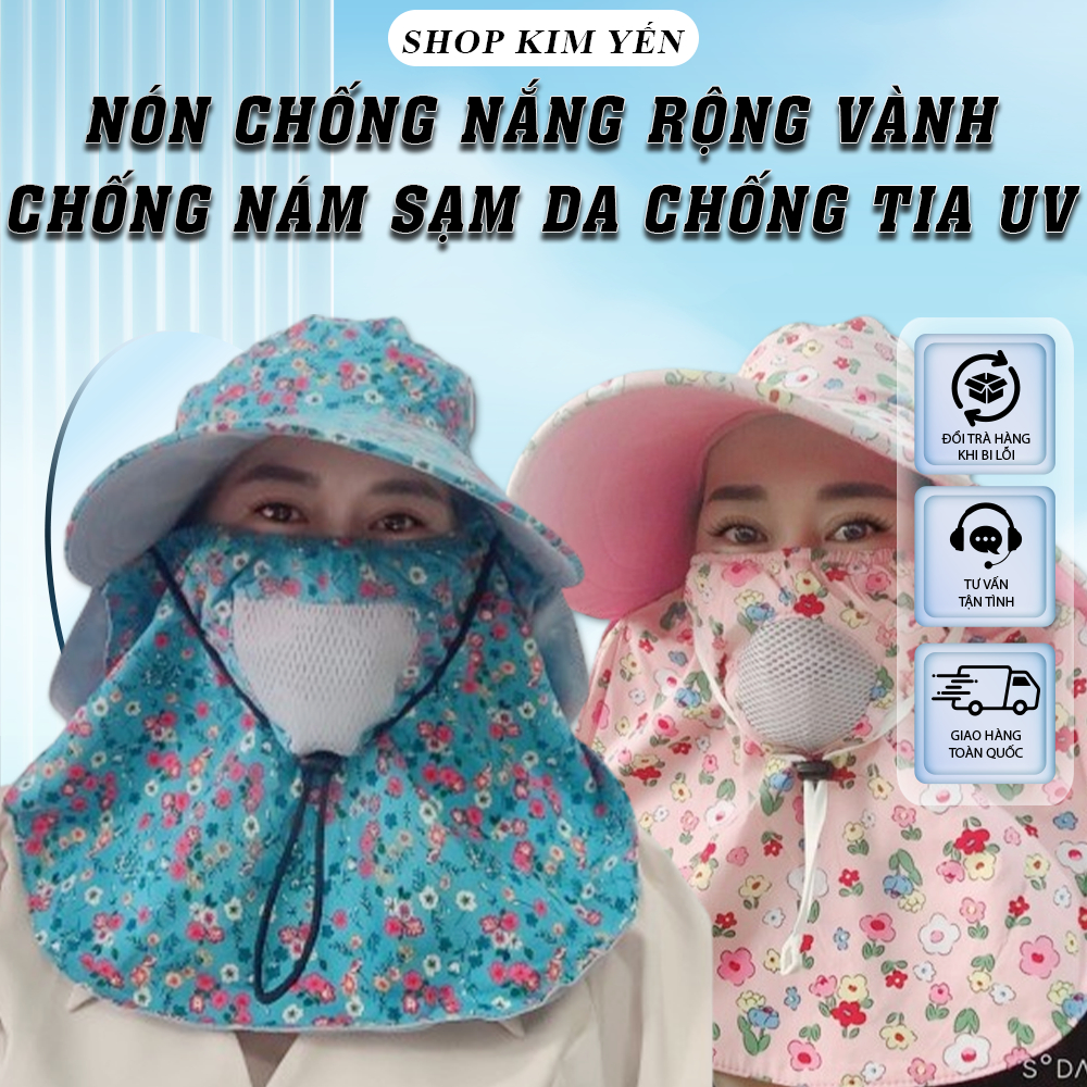 Nón chống nắng rộng vành chống nám sạm da chống tia UV khi làm việc ngoài trời, có lưới thông thoáng