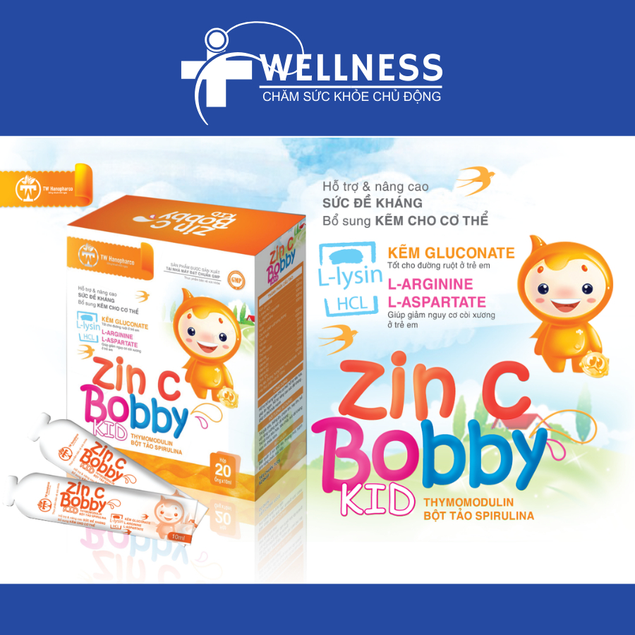 COMBO Cao: 3 Canxi hữu cơ cho bé CANXI BOBBY TW và 3 Kẽm ZIN C BOBBY KID TW Hanopharco