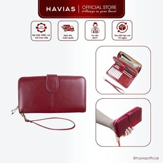 LIP HAVIAS bóp dài cầm tay có khoá kéo tiện lợi da bò Nappa thật 100%