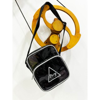 Túi đeo chéo TROY PVC chất liệu nhựa màu đen kháng nước, viền gân phản quang 2 ngăn size 20cm