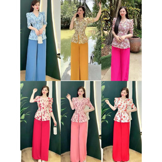 Bộ bà ba lụa hoa 3d tay phồng