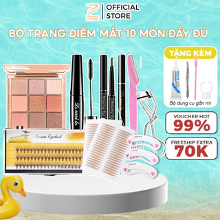 Bộ trang điểm mắt 10 món bộ trang điểm makeup thần thánh Phấn mắt, Chì kẻ mày, Bút dạ kẻ mắt, Mascara Zentop