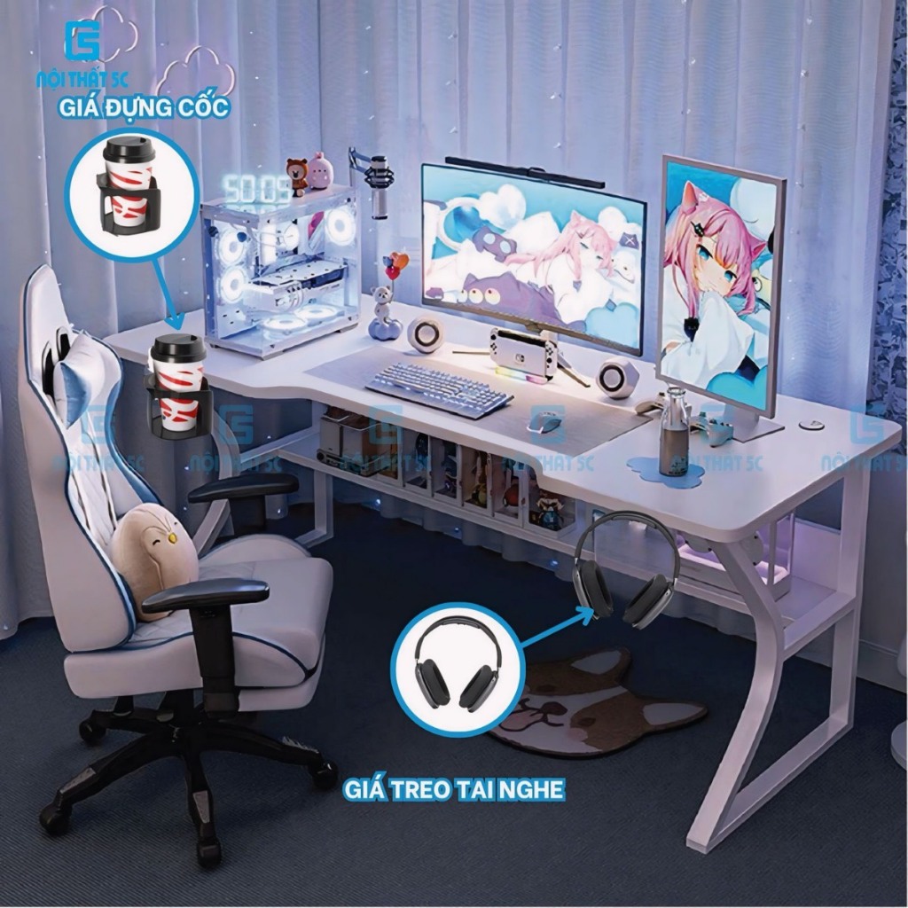 Bàn làm việc, bàn gaming độc đáo hiện đại,chân sắt hộp to, mặt gỗ MDF, nhiều phiên bản kèm PK Giá treo tai nghe, để cốc | BigBuy360 - bigbuy360.vn
