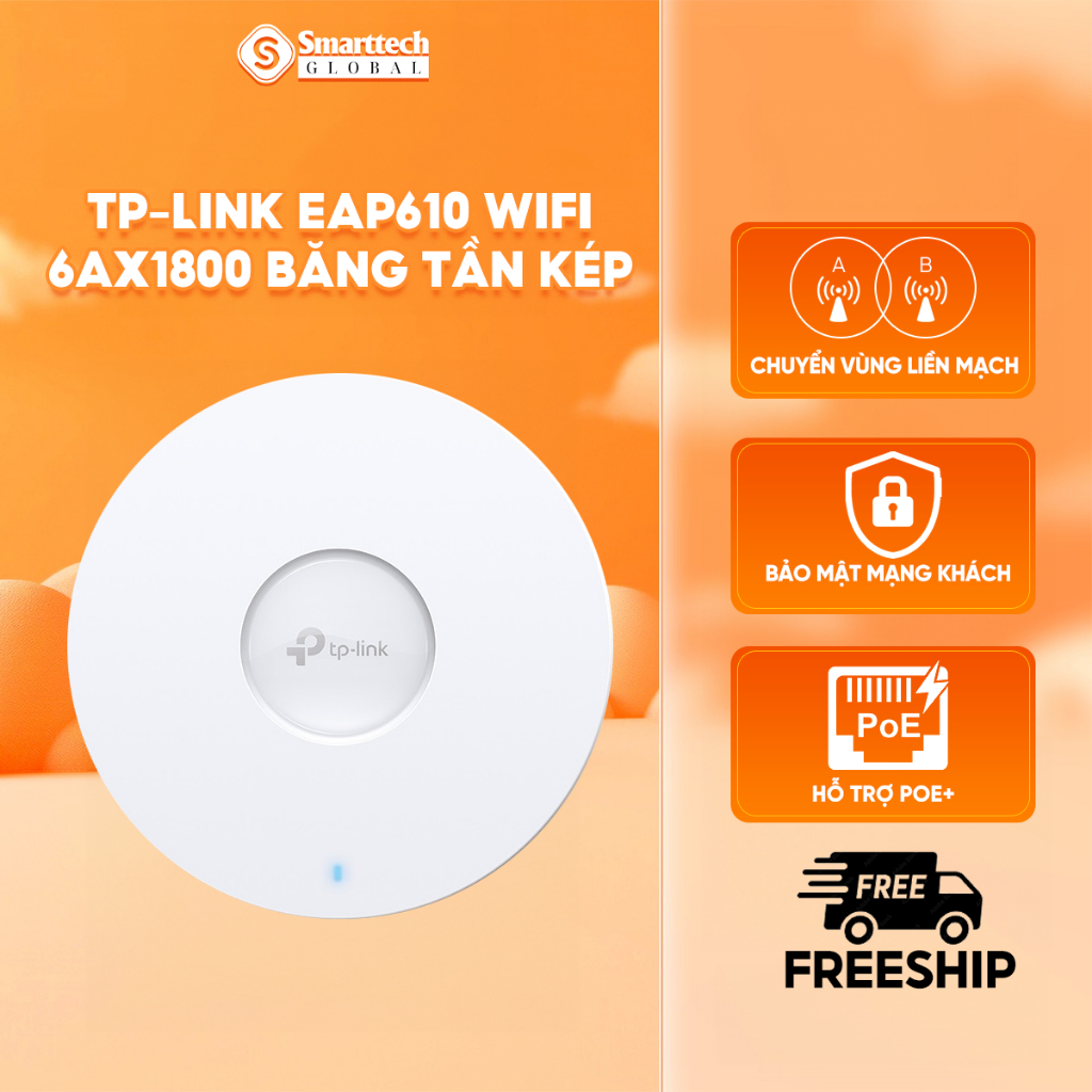 Thiết Bị Phát Sóng Wifi Access Point Gắn Trần TP-LINK EAP610 Wifi 6 AX1800 Băng Tần Kép