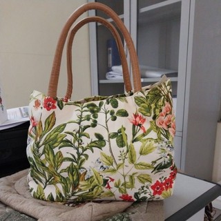 Túi hoa vải phối da vintage si Nhật size 28x19 đeo vai đi biển