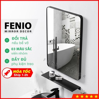 Gương soi hình chữ nhật treo tường nhà tắm FENIO khung viền hợp kim nhôm mạ màu đen bóng trang trí decor phòng ngủ