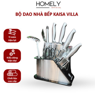 Bộ dao nhà bếp 11 món Kaisa Villa cao cấp đa năng inox, chống gỉ siêu sắc bén