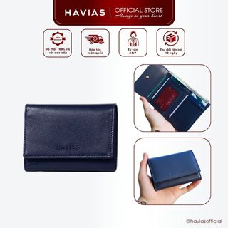 HEART3 HAVIAS ví mini thiết kế 3 gấp siêu mỏng da bò Vachetta Premium nhập khẩu
