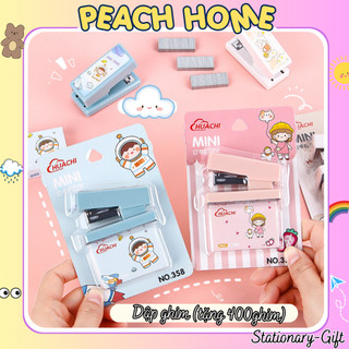 Dập Ghim Mini 26/6 24/6 Nhựa Nhám Cute (Tặng 400 Đạn) Cứng Cáp Tiện Lợi Cây Bấm Giấy Đục Lỗ Peach Home 1k Giá Rẻ