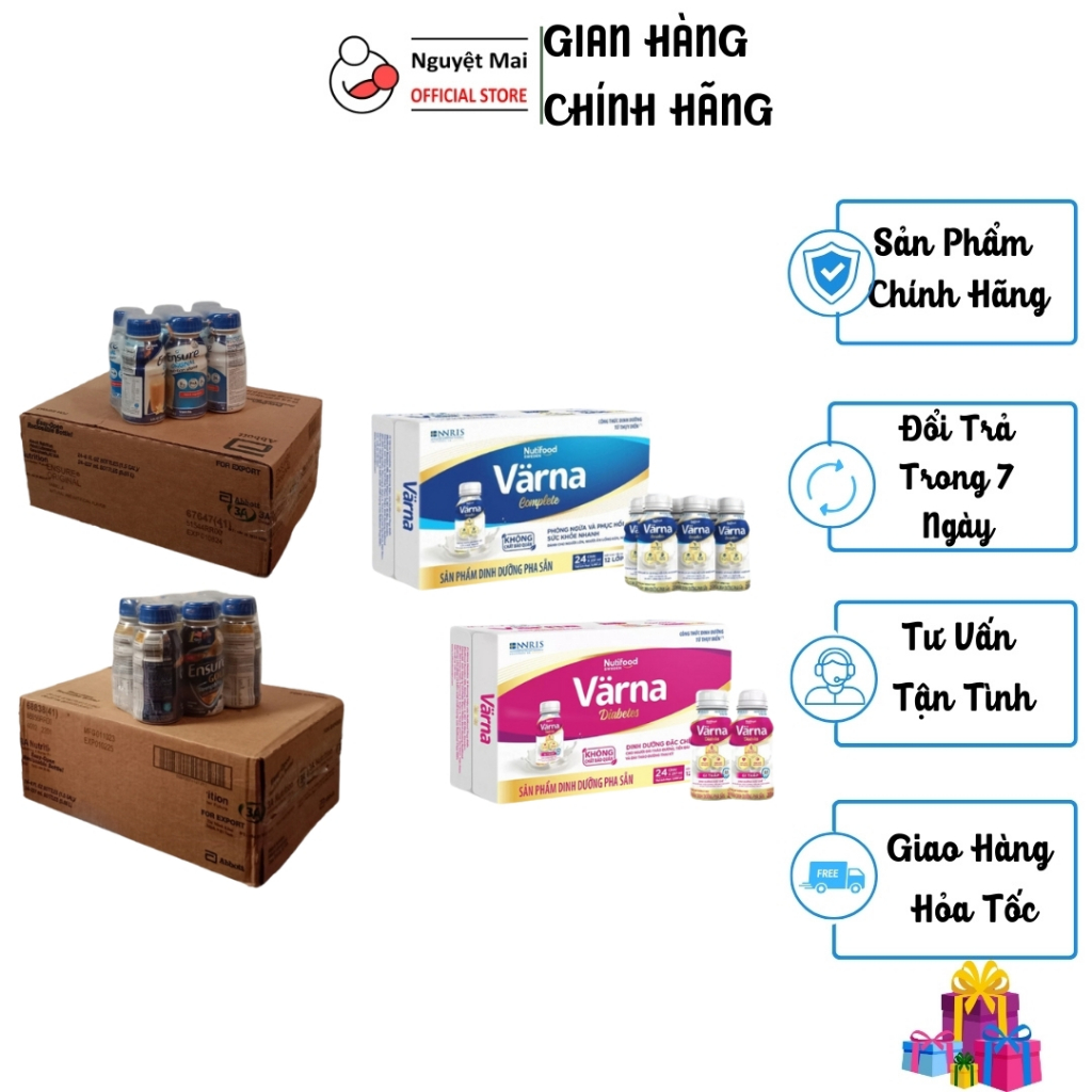 1 Thùng Sữa Bột Pha Sẵn Abbott  Ensure Gold /Original Hương Vani -  Nutifood Varna Complete/ Diabetes (Thùng 24 Chai )