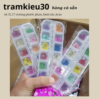 Hoa khô chùm trang trí móng 12 màu khác nhau
