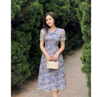 Váy dự tiệc hoa nhí phối nơ ngực tiểu thư nhẹ nhàng Emvy Fashion k117