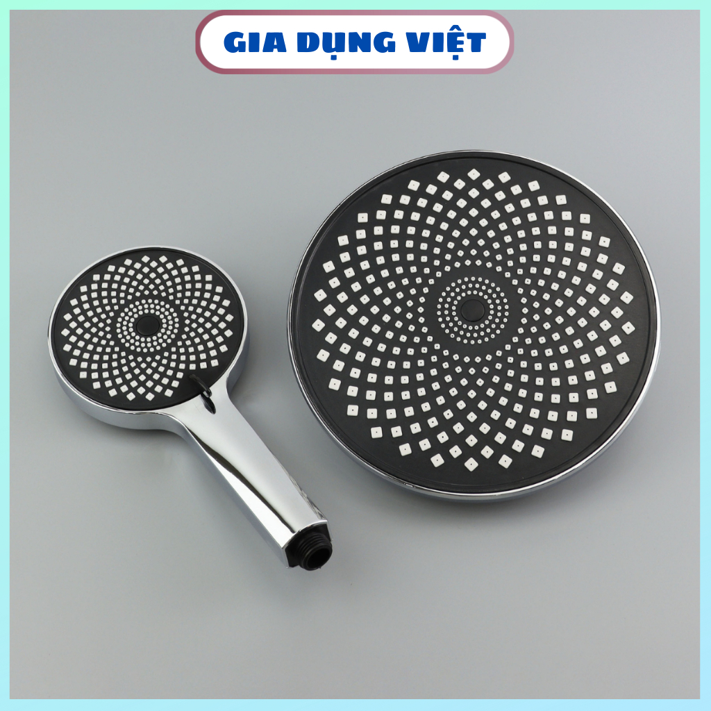 Bộ bát sen tắm đứng 23cm và tay sen 3 chế độ nhựa ABS mạ Crom sáng bóng dùng lắp đặt cho sen cây