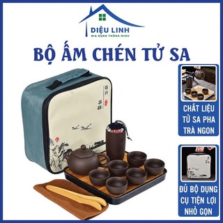 Bộ ấm pha trà gốm sứ bộ ấm chén uống trà tử sa bộ ấm chén trà đạo bằng gốm, kèm túi dieulinhshop