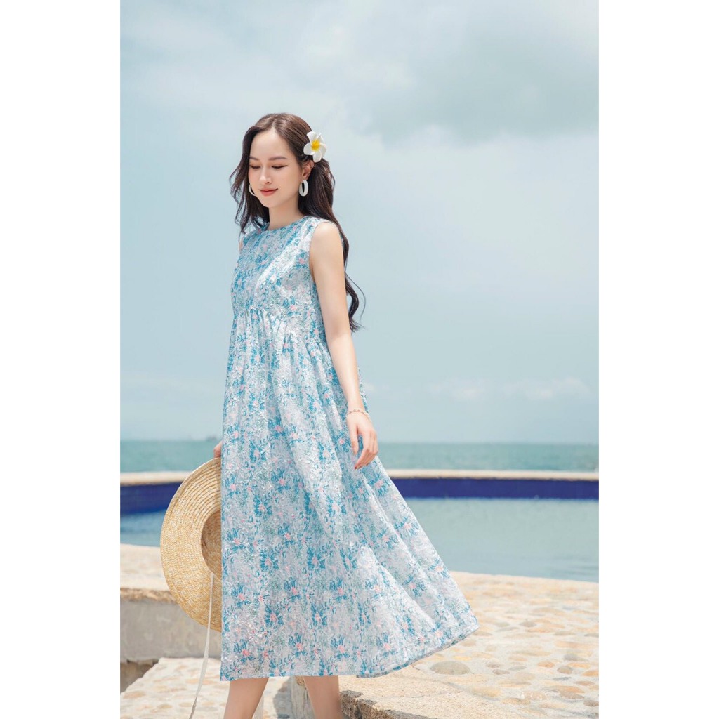 ĐẦM MAXI HOA NHÍ CỔ TRÒN
