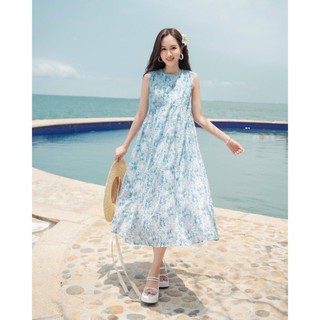 ĐẦM MAXI HOA NHÍ CỔ TRÒN