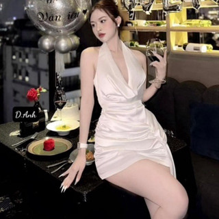 Váy cổ yếm ngắn hở lưng lụa ý cao cấp dày dặn loại đẹp