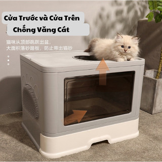 Nhà vệ sinh mèo cỡ lớn, cửa rộng - Khay nhà vệ sinh cho mèo vuông 2 cửa - Sunpet