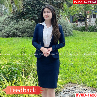 Bộ Vest, Sét Vest Nữ Công Sở Cao Cấp Màu Đen, Xanh Đen, Áo Tay Dài Kết Hợp Chân Váy Ôm Vải Tuyết Mưa Form Đẹp. BVTD-1628