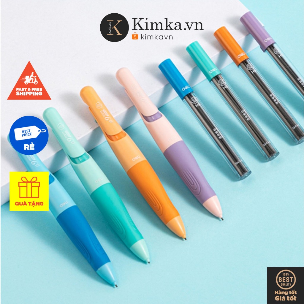 (721) Bút Chì Kim Đẩy Ngòi Tự Động Cho Học Sinh Tiểu Học Tặng 20 Ngòi 9mm Deli