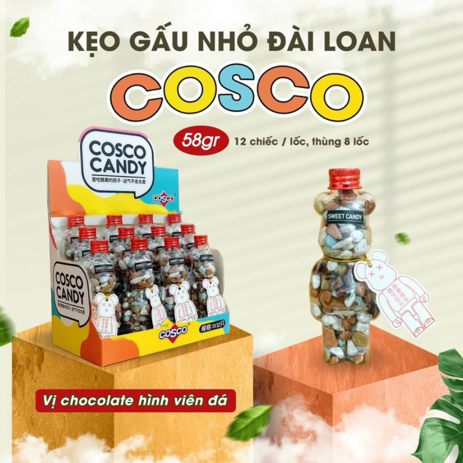Kẹo Sỏi Chocolate Cosco Candy Kẹo Socola Sỏi Đài Loan Chai Gấu 58g