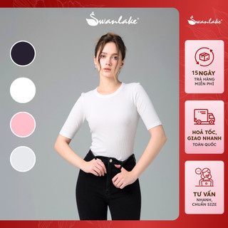 Swanlake | Áo Thun Nữ Trơn Cổ Tròn Vải Thun Gân Co Giãn Phom Dáng Ôm Tay Ngắn Chất Lượng Cao Cấp Dễ Phối Đồ - A11153LW01