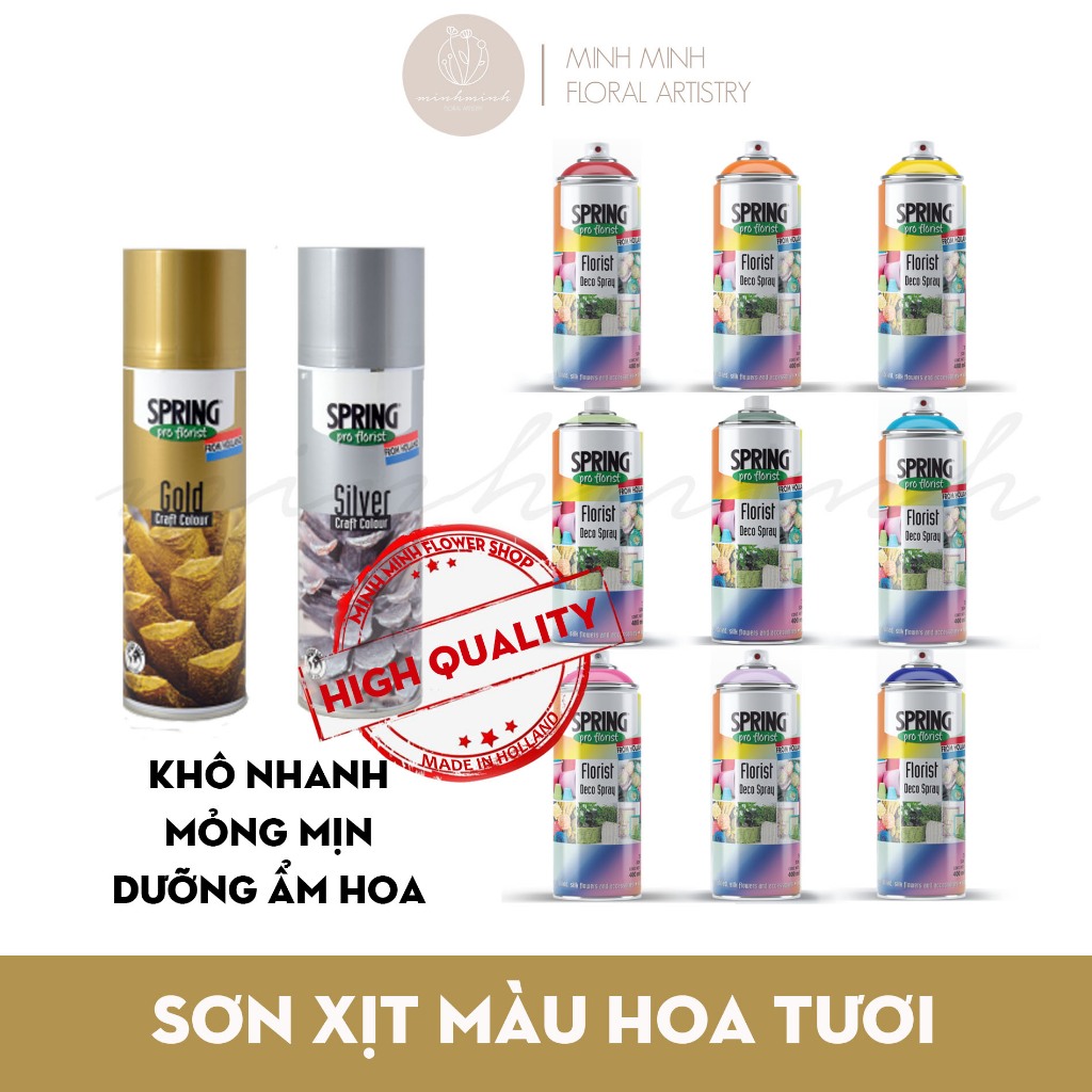 Sơn Xịt Hoa Tươi - Sơn Xịt Hoa Sáp - Sơn Xịt Hoa Giả - Chai Xịt Màu Hoa Tươi Spring Hà Lan