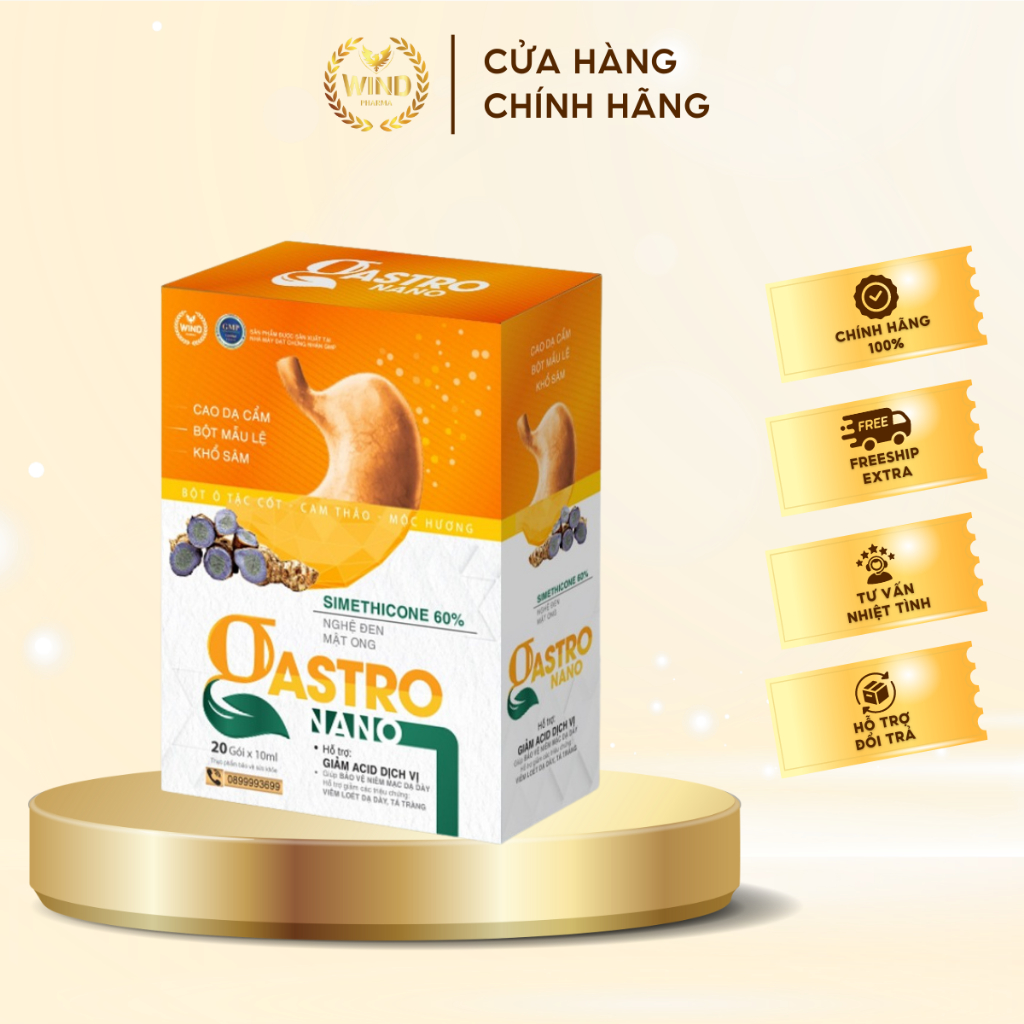 Gel Uống Dạ Dày Gastro Nano - Giảm Trào Ngược Dạ Dày Thực Quản, Giảm Ợ Hơi, Đầy Bụng, Khó Tiêu (Hộp Cứng 20 Túi x10ml)