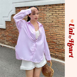 Áo sơ mi oversize màu hồng Mia Shirt SMI018 form rộng, đuôi tôm, chất liệu mềm mịn - Uni by heart
