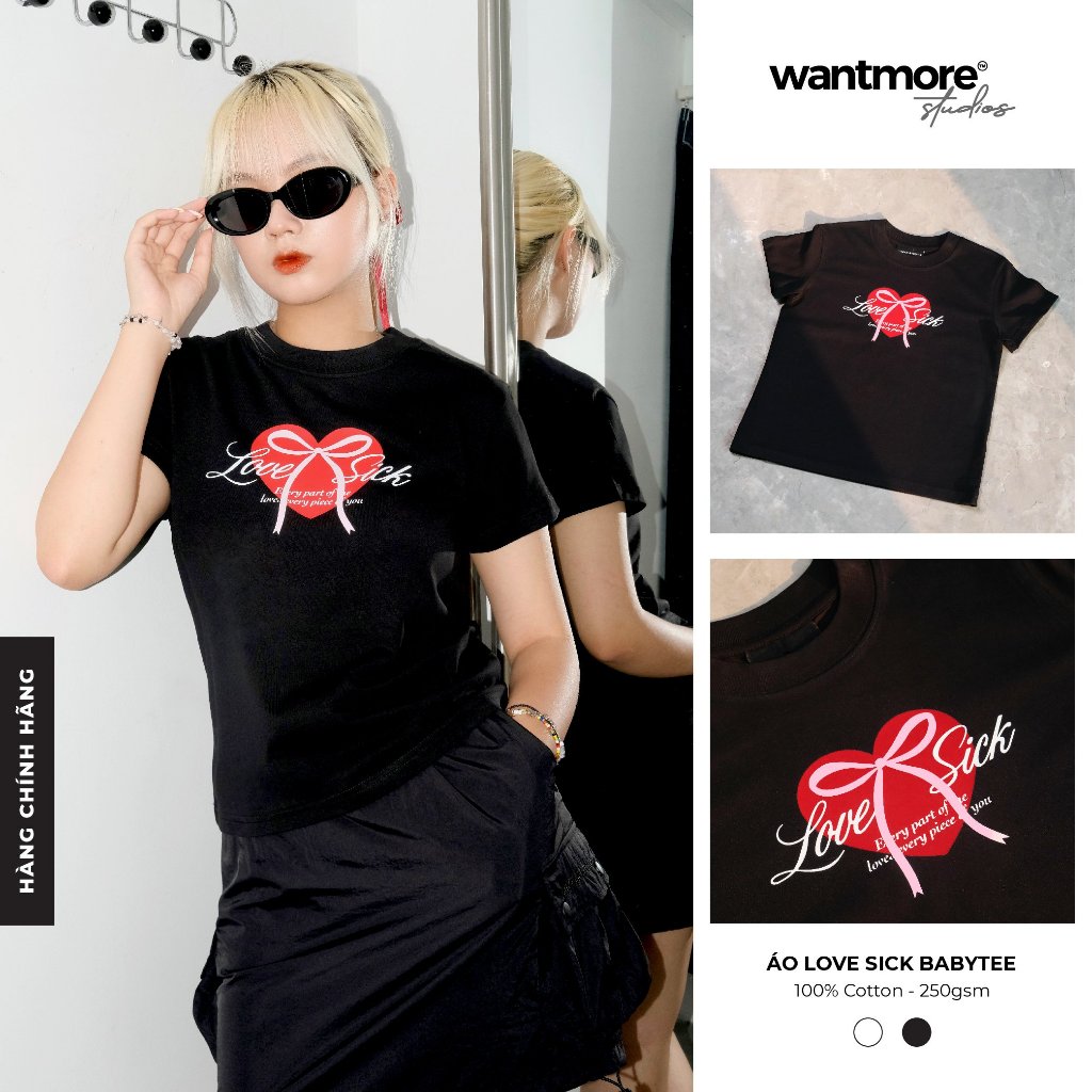 Áo Thun Baby Tee Freesize Tay Ngắn Ôm Body Basic Hottrend WANTMORE.STUDIOS  - LOVE SICK