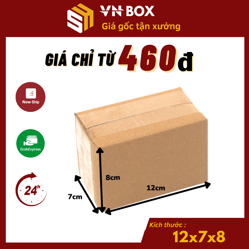 12x7x8 Combo 100 hộp carton, thùng giấy cod gói hàng, hộp bìa carton đóng hàng giá rẻ - VN Box