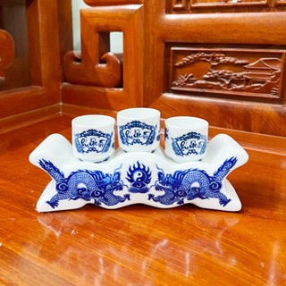 Chum Nước Thờ Cúng - Rượu, Kỷ - rượu Hoa Sen - Rồng men lam cổ nghệ nhân Bát Tràng chế tác
