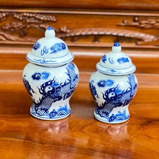 Choé thờ cúng, chum đồ thờ cúng bát tràng men lam cổ rồng - hoa sen đồ thờ cúng bát tràng - nghệ nhân chế tác