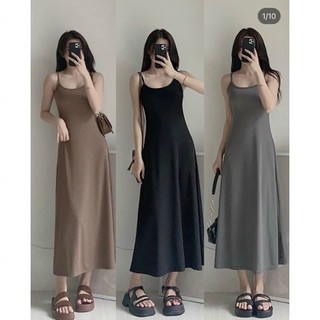 Đầm nữ hai dây chất thun tăm lạnh, váy đầm nữ hai dây dáng xòe ôm eo nhẹ nhàng nữ tính có 3 màu cho nàng diện dáng