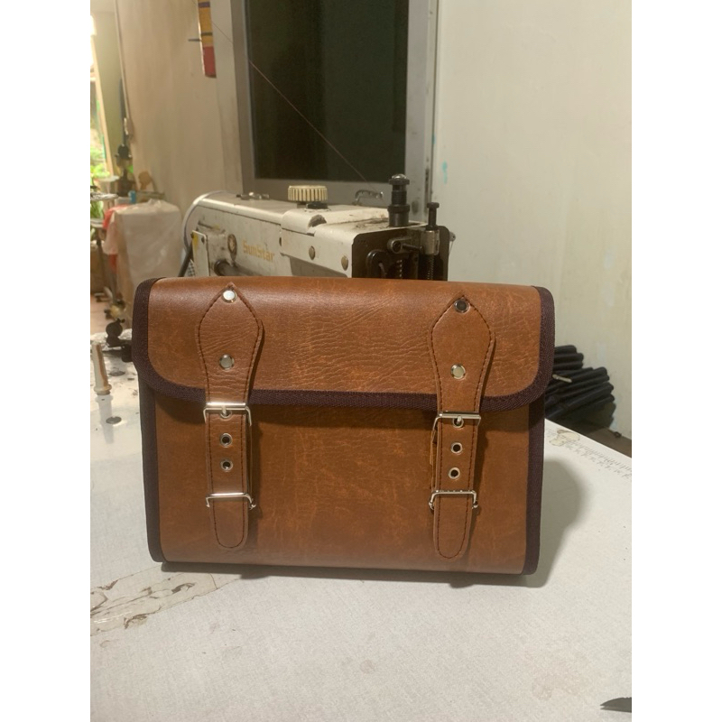 Túi da tròn treo baga xe đạp, xe máy cổ điển