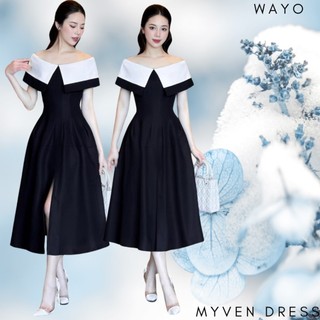 [Myven Dresss] Đầm WAYO thiết kế trễ vai phối đen trắng dự tiệc sang trọng xinh đẹp