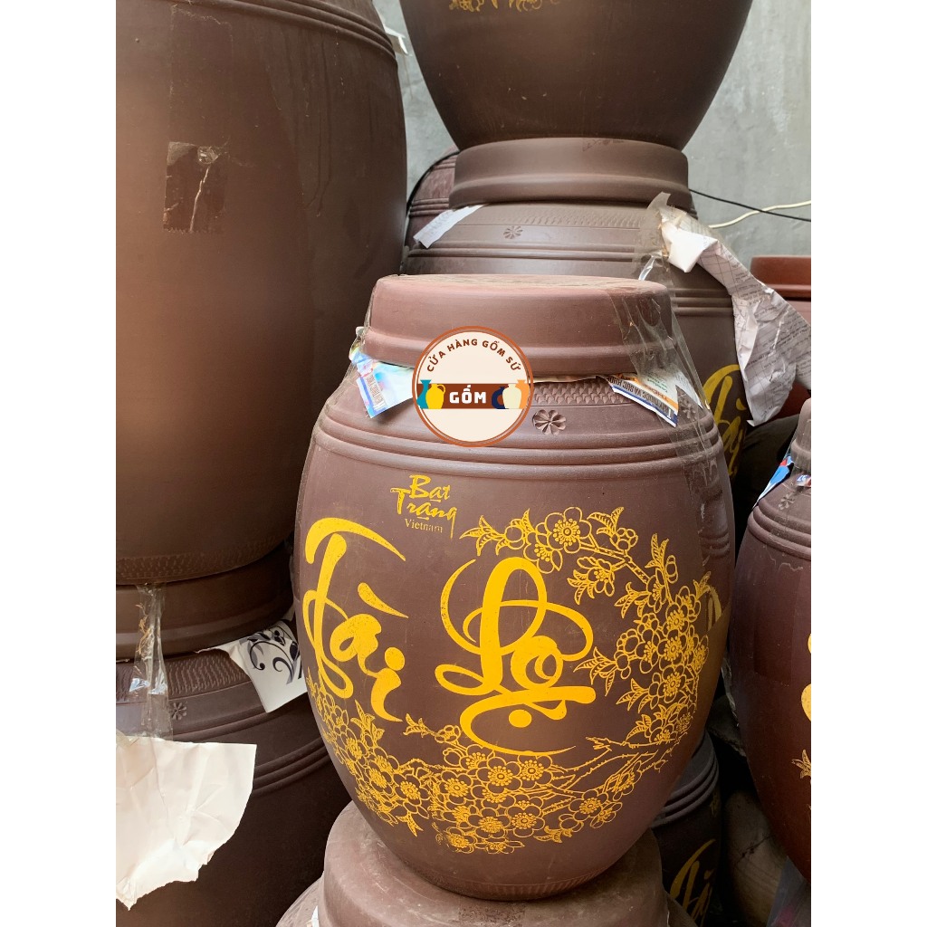 Chum Sành Dùng Đựng Gạo/Ngâm Rượu Bát Tràng Tài Lộc 20L- 30L, 50L, 100L Hàng Đẹp
