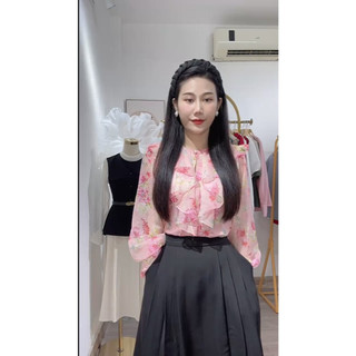 ÁO SƠ MI BẢO KHÁNH SHOP ÁO KIỂU CÔNG SỞ TƠ ÓNG CỔ BÈO TAY BỒNG CÚC NGỌC 020