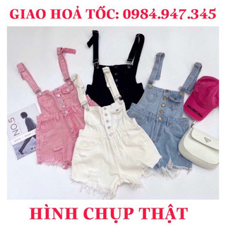 (XẢ KHO) Quần yếm Jean nữ lai tua cá tính-Yếm Jean Short Rách Đùi (kèm video, ảnh thật)