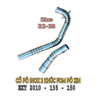 Cổ pô 2 khúc inox from pô zin size 34 - 38 cho xe exciter 2010/135/150