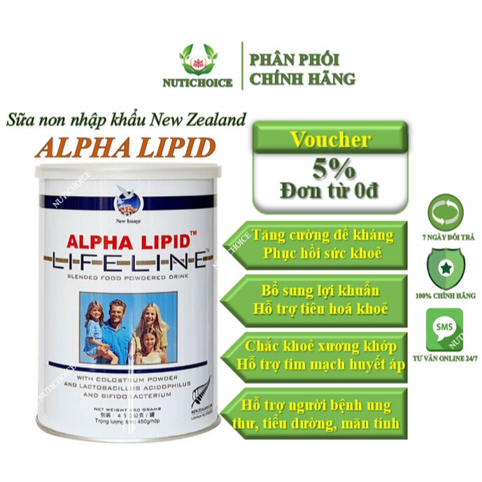 Sữa non Alpha Lipid Lifeline nhập khẩu New Zealand hỗ trợ tăng cường sức khoẻ và đề kháng - Hộp 450gr