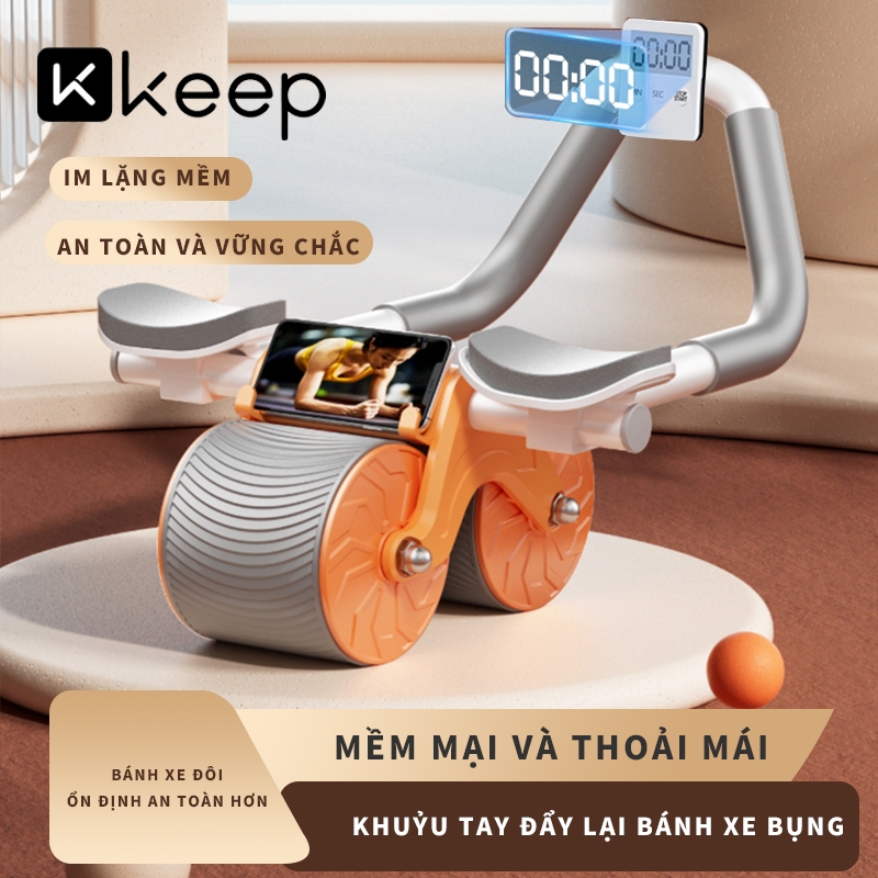 Con lăn tập cơ bụng KEEP bánh xe tập gym tại nhà dụng cụ tập plank kết hợp con lăn cao cấp tay nắm ma sát tốt có đếm số