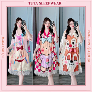 Đầm ngủ lụa sơ mi TUTA đầm pyjama bigsize mặc nhà chất lụa mềm mại.