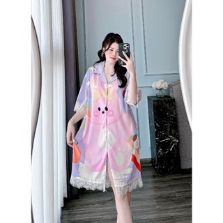 Đầm ngủ lụa sơ mi TUTA đầm pyjama bigsize mặc nhà chất lụa mềm mại.